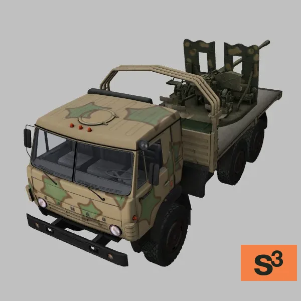 KamAZ-5350 · S-60 · SY · camo — 3D model preview