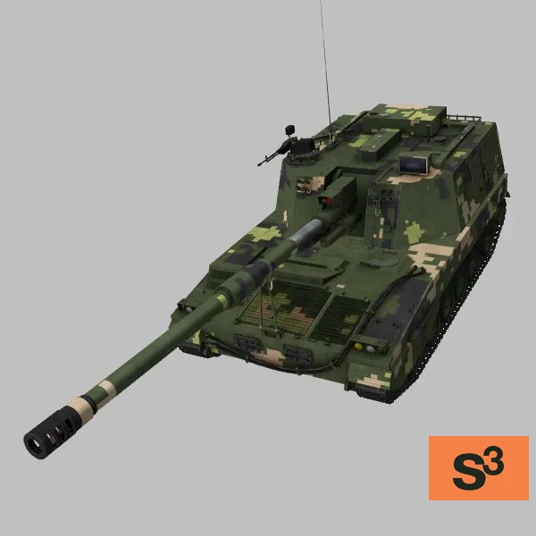 PLZ-45 · CN · camo — 3D model preview