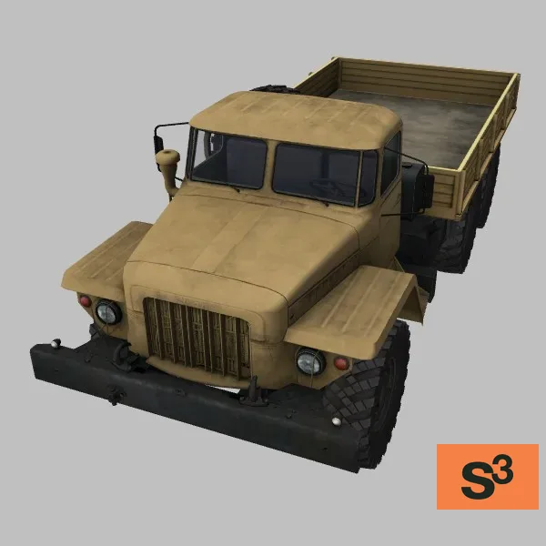 Ural-375D-flatbed · RU · desert — 3D model preview